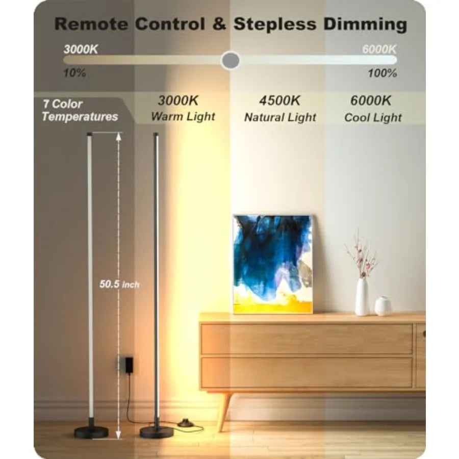 Corner Lamp, Minimalist LED Lamp with Remote Control, Dimmable Corner Light, Corner Floor Lamp Perfect for Living Room, Bedroom