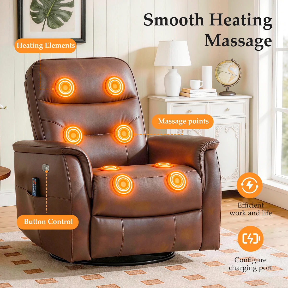 Kerdom Leather Power Lift Recliner With Vibration Massage