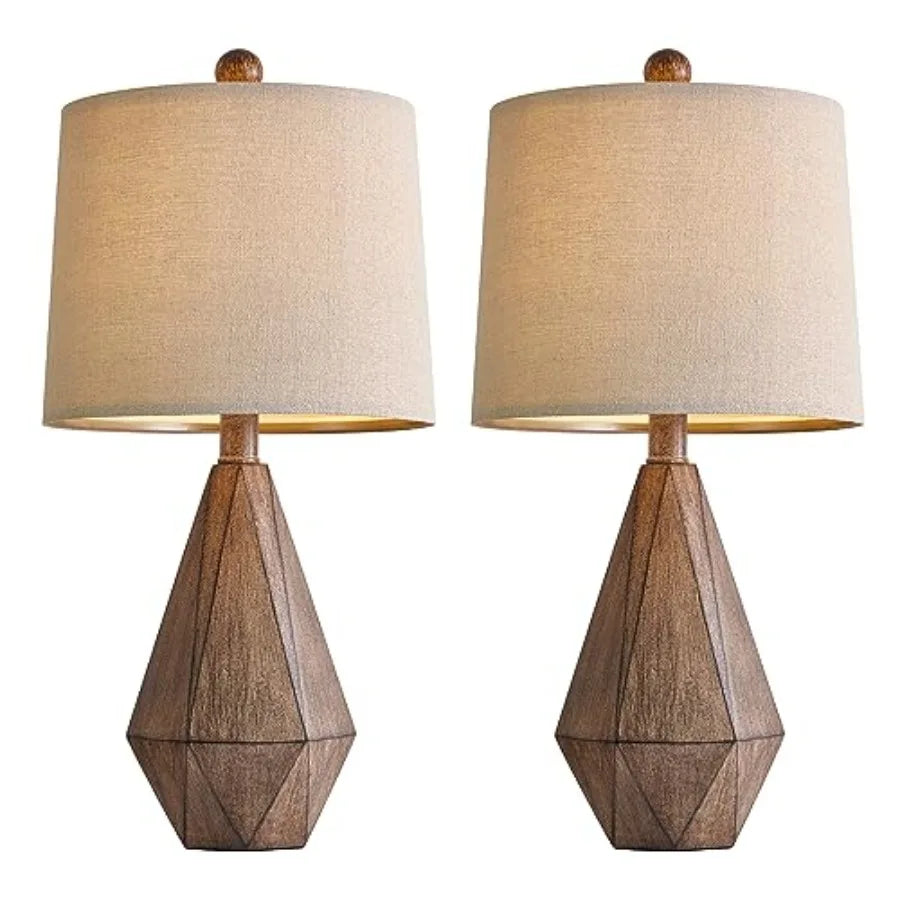 20.25" Retro Farmhouse Table Lamp Set of 2 - Living Room and Bedroom Rustic Linen Bedside Nightstand Lamps for,Study, Office -
