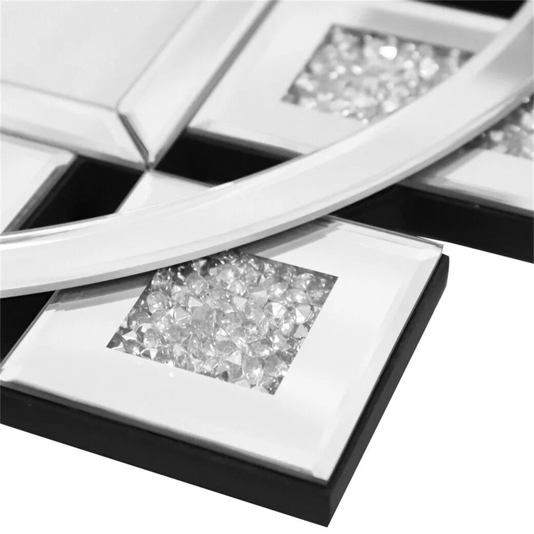 Round Wall Clock With Crushed Diamond Beveled Mirror Frame