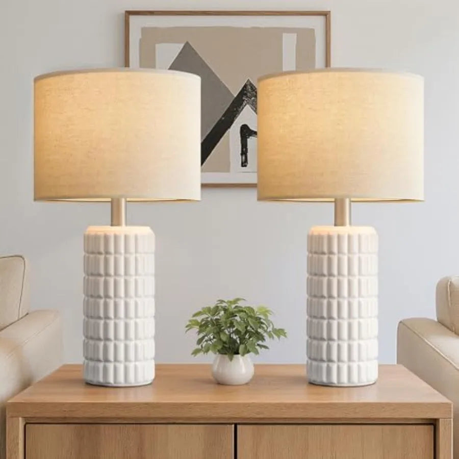 23" Modern Ceramic Table Lamps - Table Lamps for Living Room, Farmhouse Bedside Night Stands Lamp for Bedroom, White Boho Night