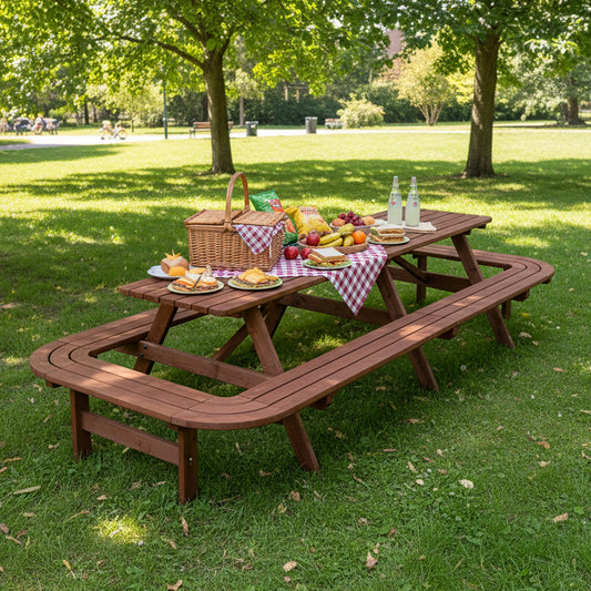 Wooden Picnic Table for Outdoor Patio With Umbrella Hole
