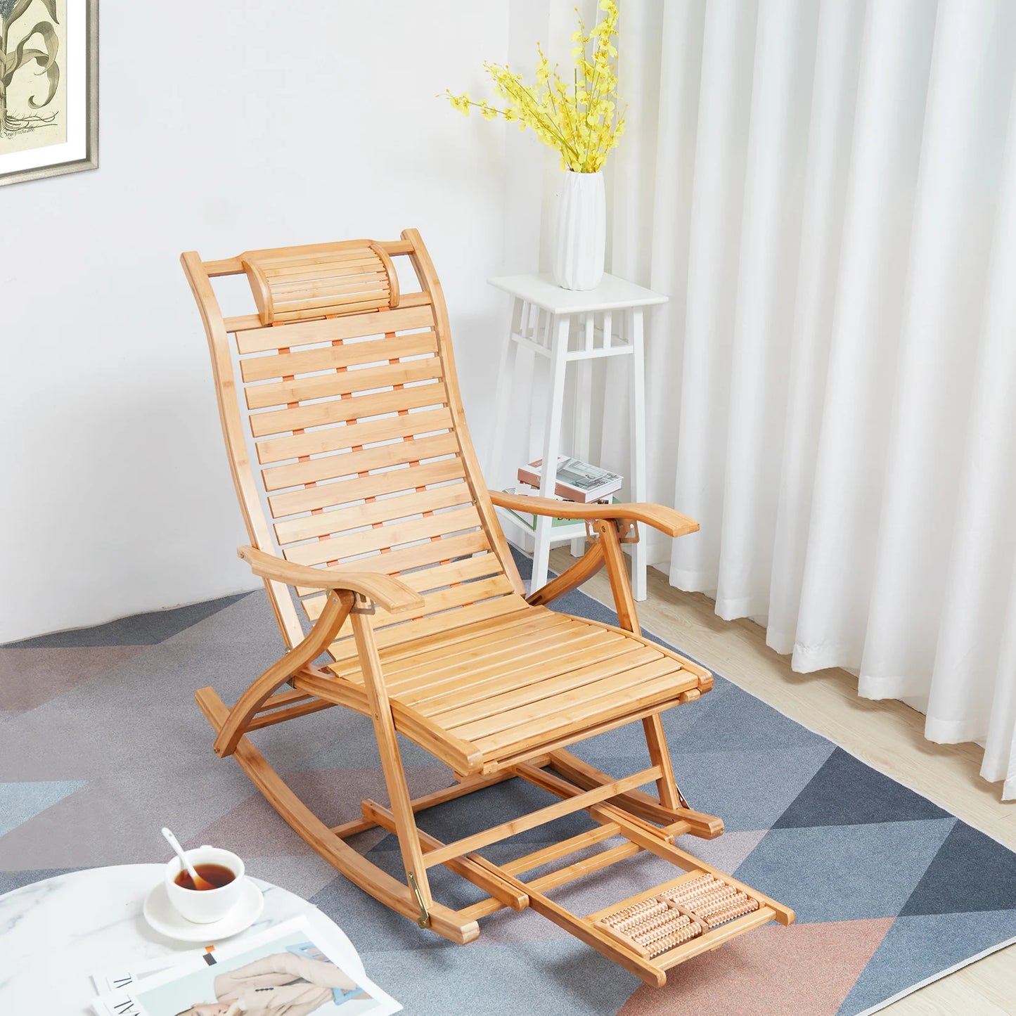 Heavy Duty Folding Rocking Bamboo Chair For Indoor Outdoor Use