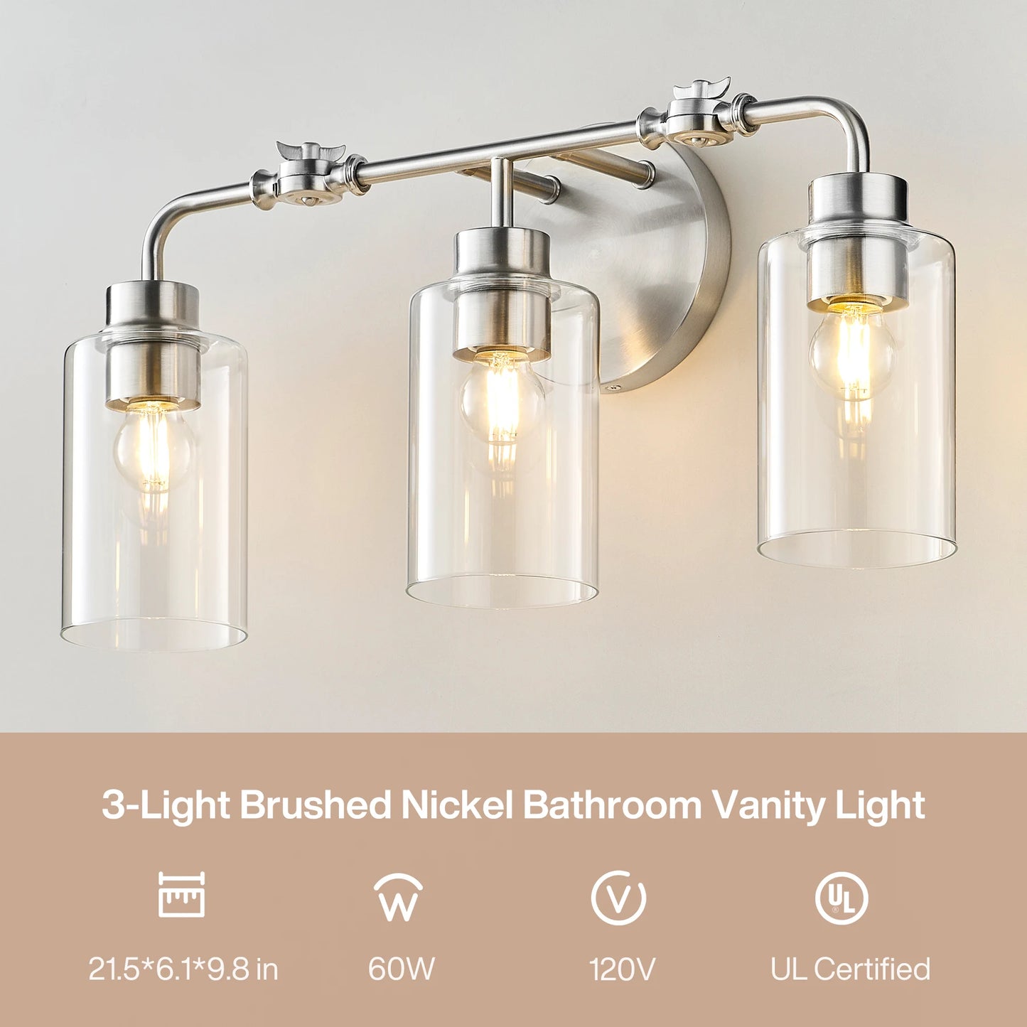 Tribesigns 3 Light Bathroom Vanity Light With Clear Glass Shades