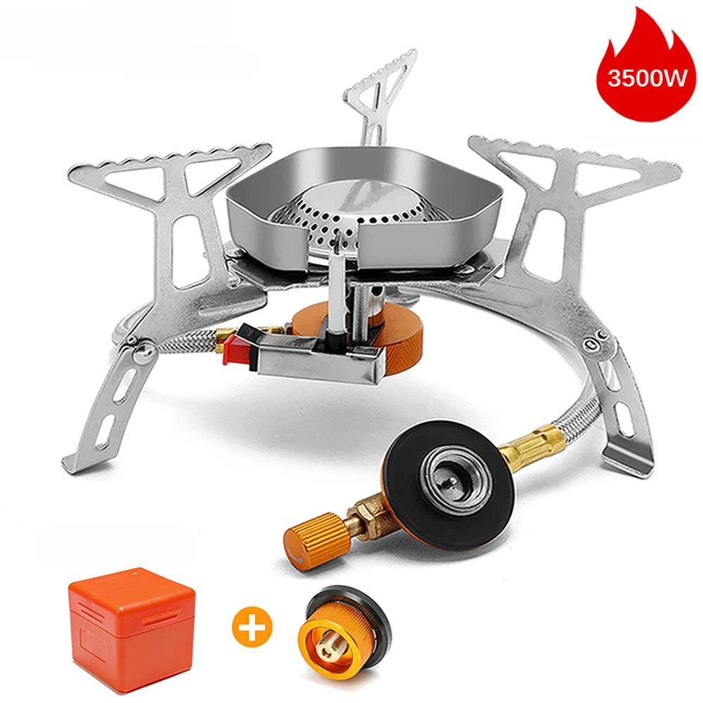 Camping Wind Proof Gas Stove Outdoor Burner Strong Fire Heater Cooker Portable Furnace Supplies Equipment Picnic