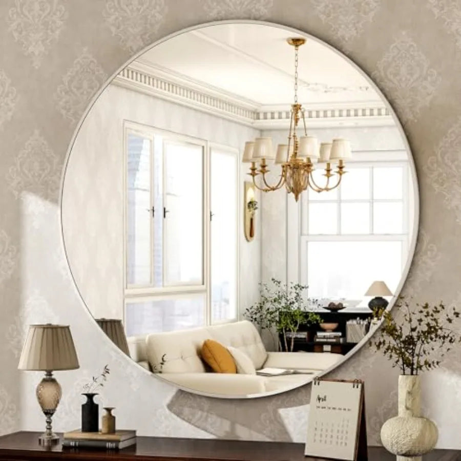 Round Mirror 30 Wall Mounted Circle Mirrors Vanity Mirror with Brushed Aluminum Alloy Frame Modern Decoration for Bathroom, Liv