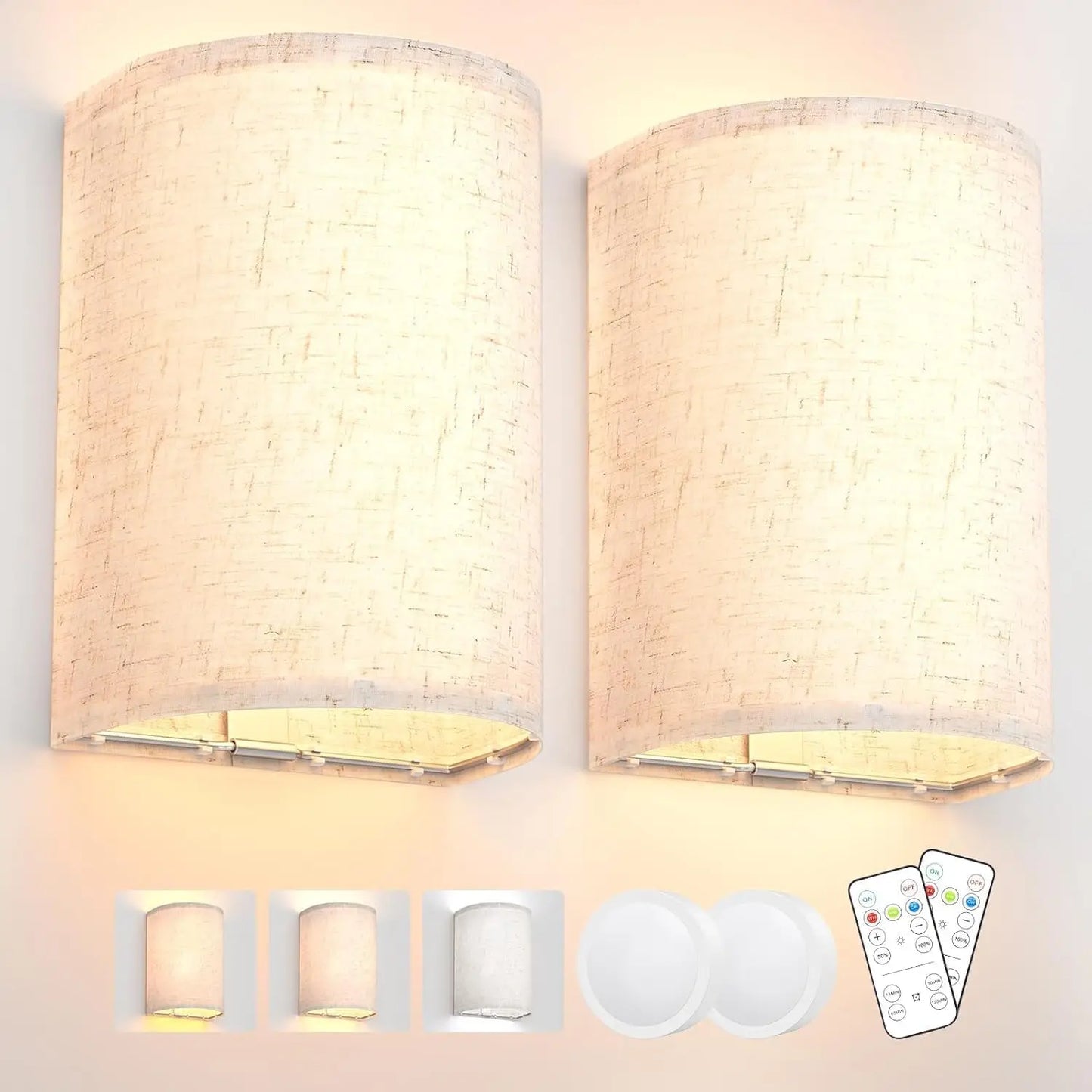 Versatile Fabric Wall Sconces Set of 2: Choose from Rechargeable, Battery, CCT & RGB Options for Perfect Ambiance in Any Room!