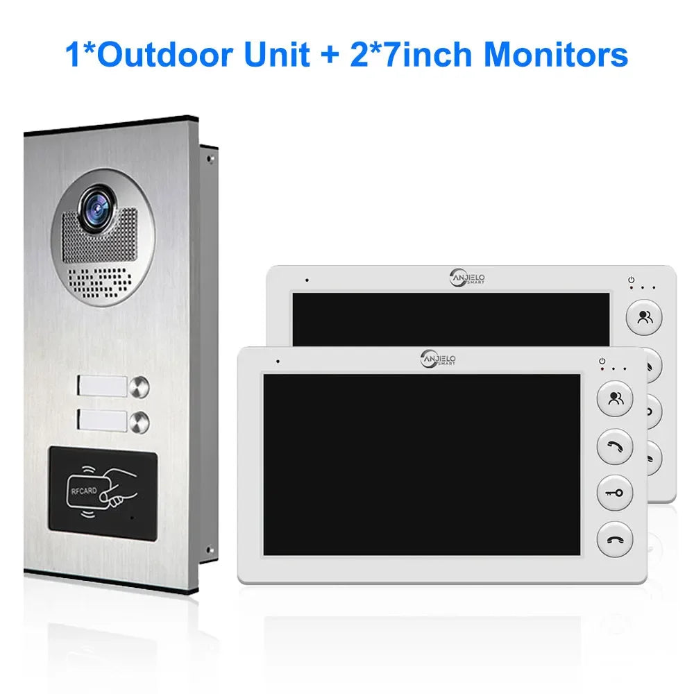 2-family Apartment Intercom Video Doorbell with RFID Card Unlock 7inch 4Wired Video Door Phone System