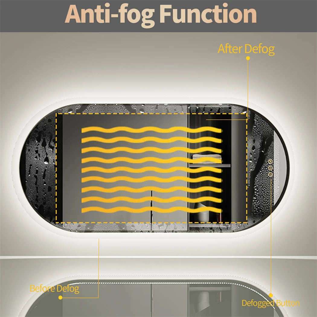 Borwart Oval Led Bathroom Mirror Dimmable Anti Fog Wall Mounted