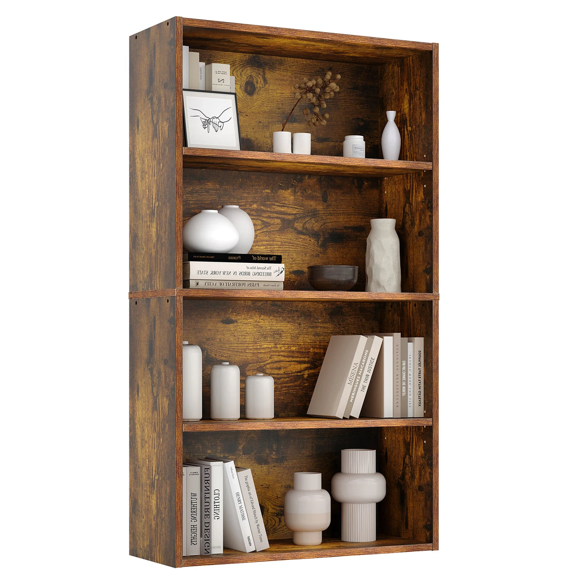 Jhk Four Tier Wooden Open Bookcase For Home Office