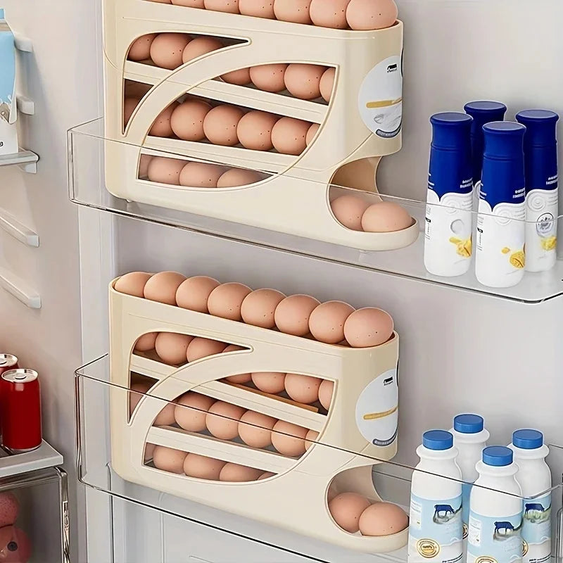 3-Tier Rolling Egg Storage Container for Refrigerator Holds 24 Eggs Organizer Rack Large Capacity Kitchen & Fridge Storage Box
