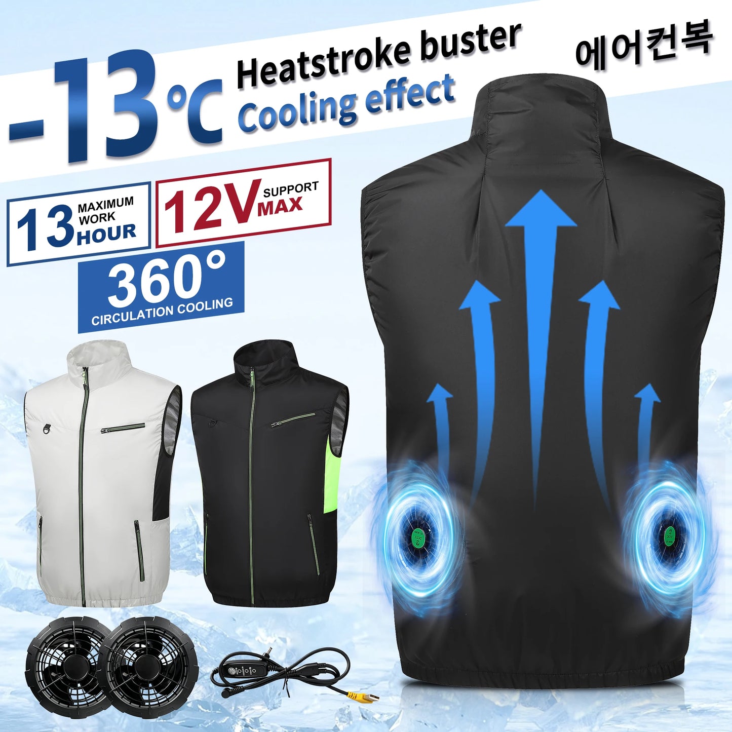 Summer Cool Vest Wearable Refrigeration Fan Vest Outdoor Cooling Tactical Fishing Sleeveless Work Jacket