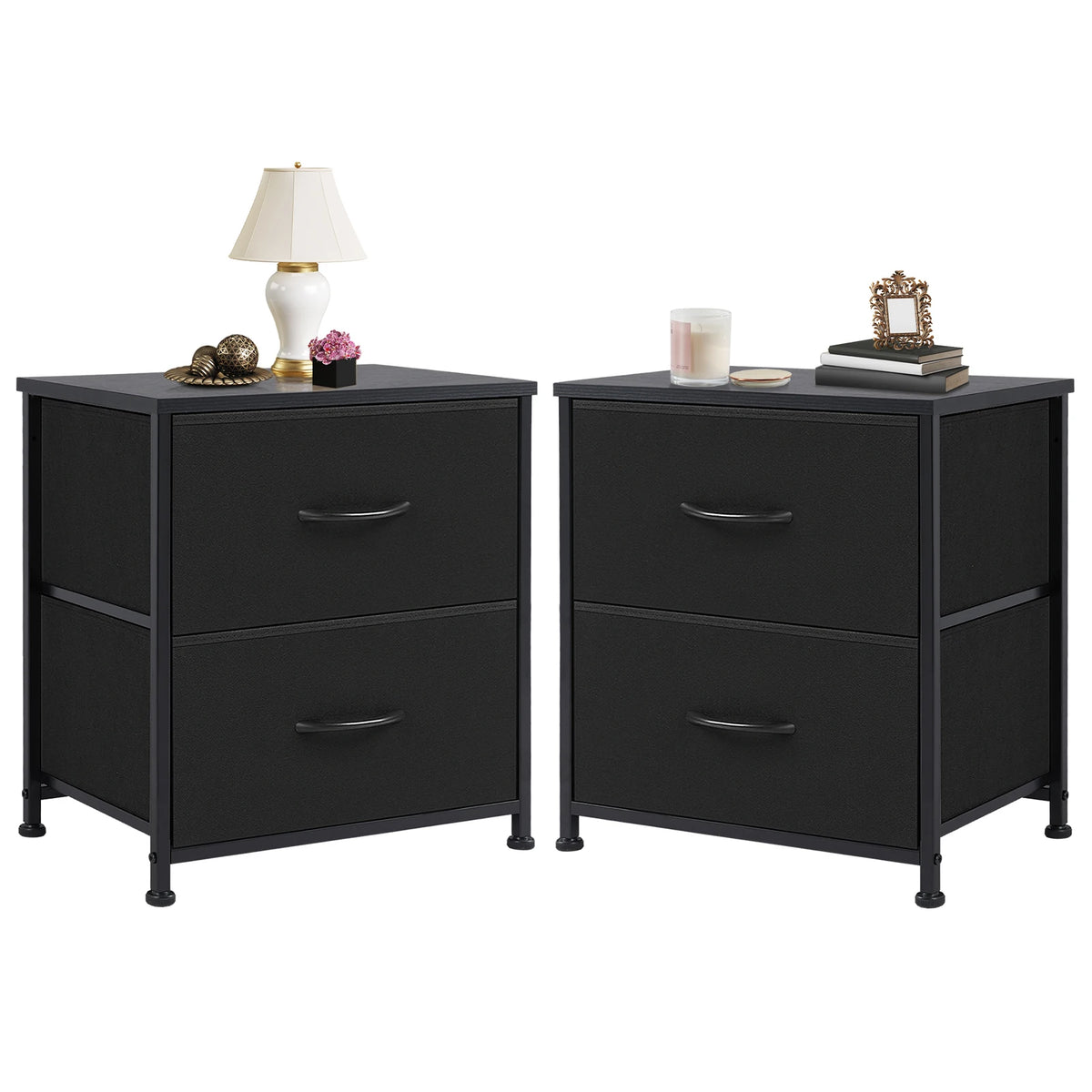 JHK Modern Metal Frame Nightstand With Two Storage Drawers