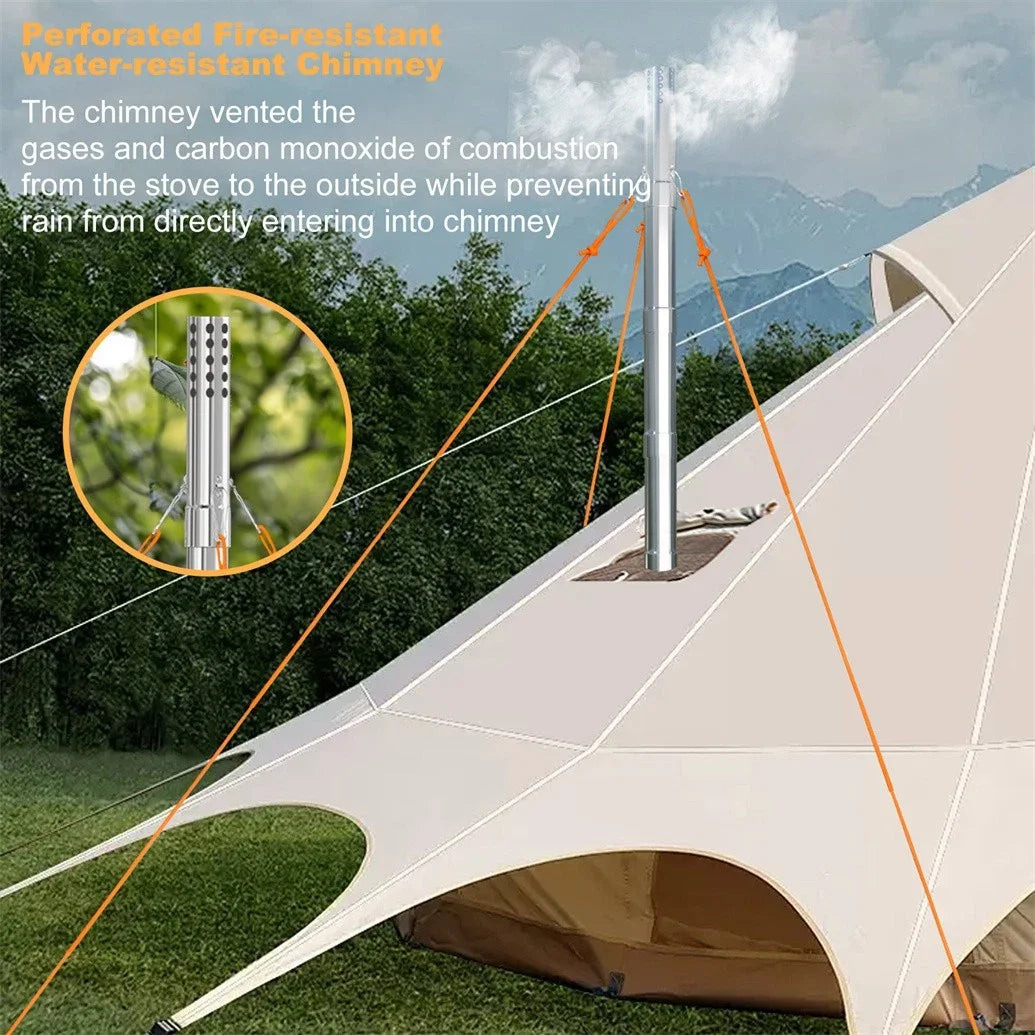 Hot Tent Stove, Wood Burning Stove, Portable Wood Stove with 6 Stainless Chimney Pipes for Outdoor Heating & Cooking