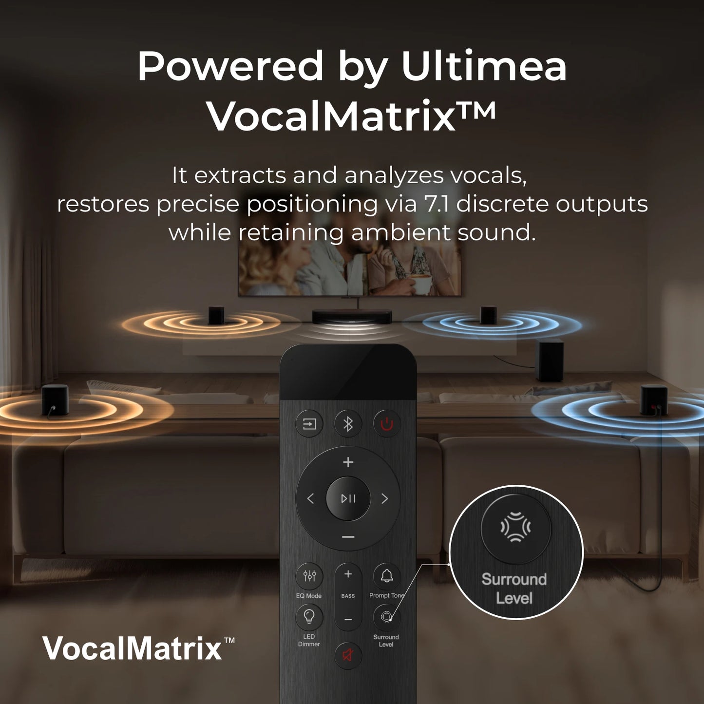 ULTIMEA Aura S4T 350W 7.1ch TV Soundbar with 4 Surround Speakers, Surround Sound System with Subwoofer, App Control, HDMI ARC