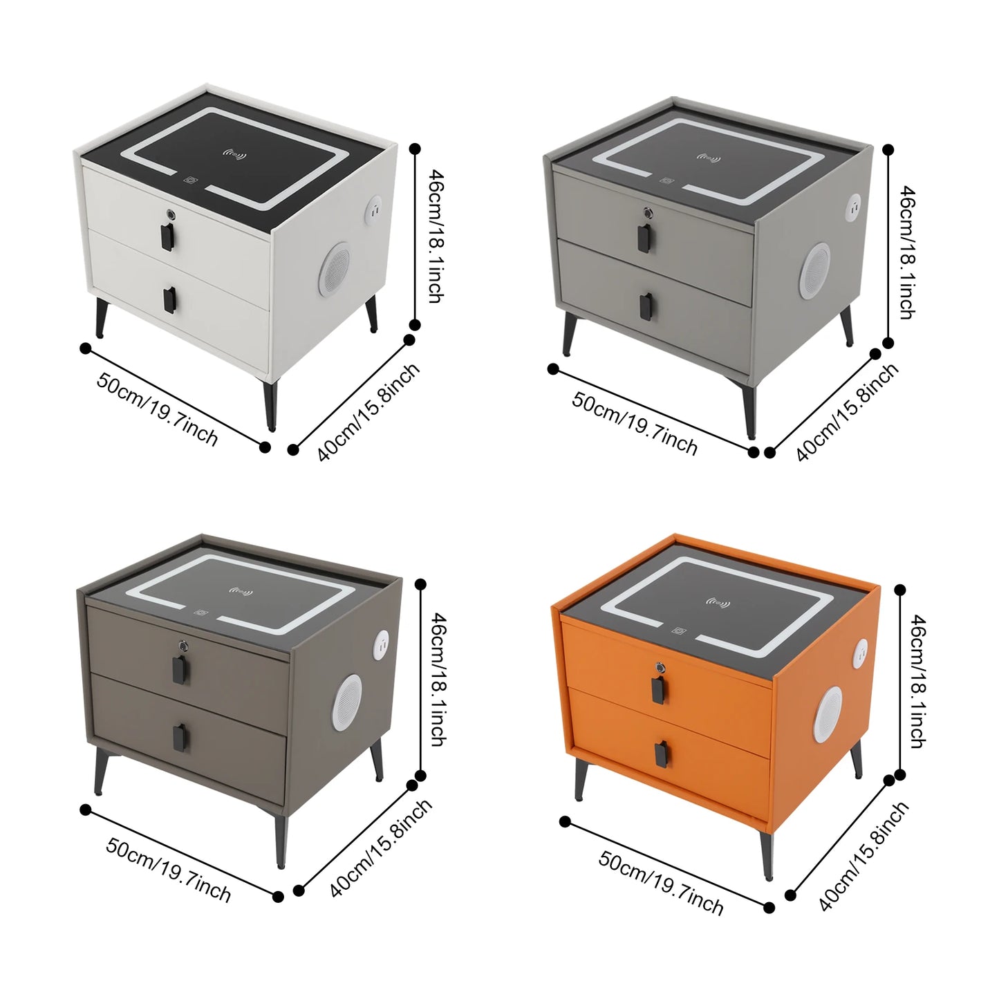Modern Rectangular Bedside Table with Drawers Bluetooth Speaker Smart Bedside Table Bedside Table with Light USB& Wireless Charg