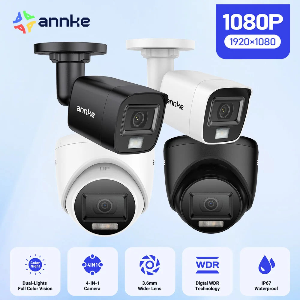 ANNKE 1080P HD-TVI Security Camera Kit 4PCS 2MP Bullet Outdoor Weatherproof Housing 66ft Super Night Vision Smart IR CCTV Camera