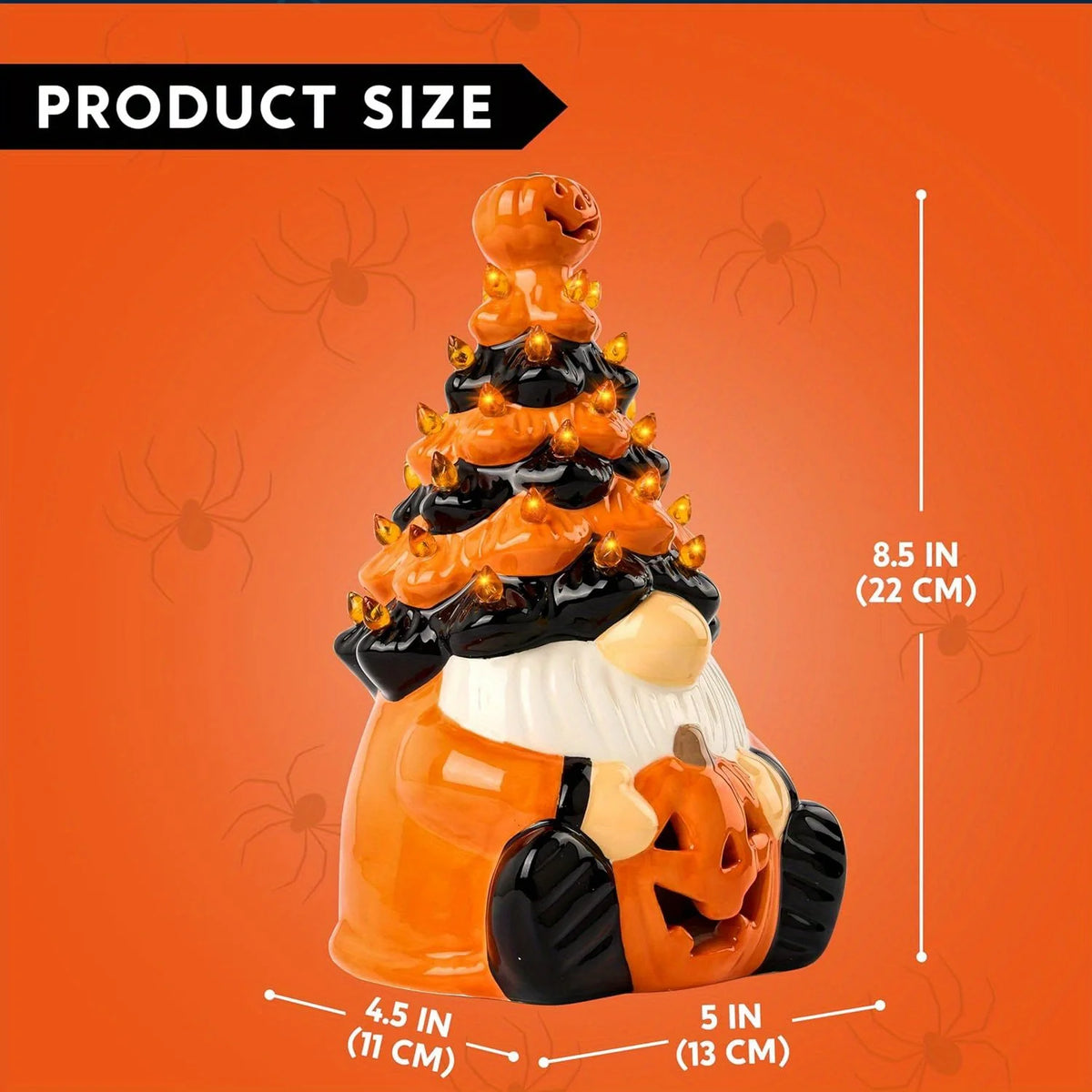 Joyfy Ceramic Pumpkin Gnome Tree Tabletop Decor With LED Lights
