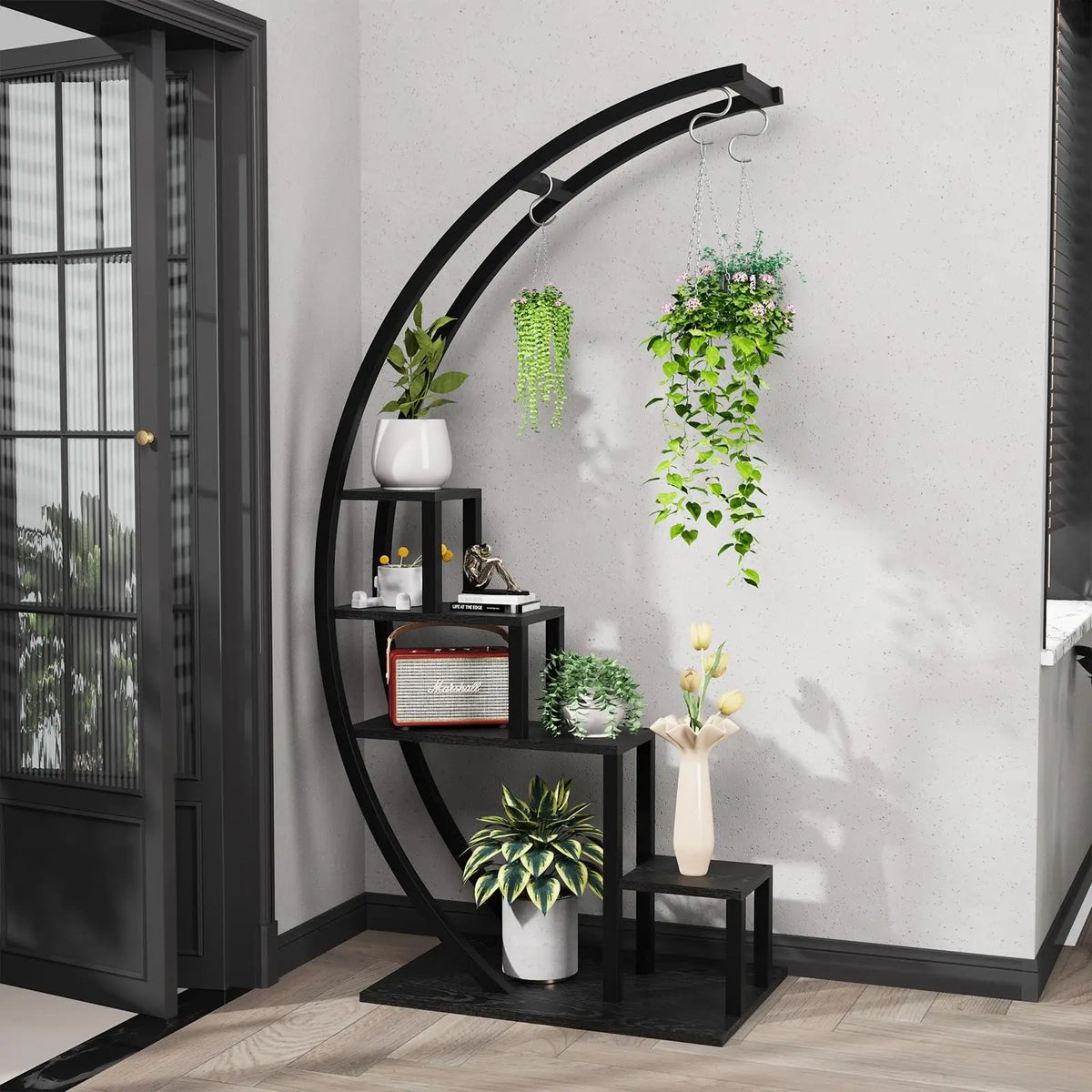 Studyset Half Moon Metal Plant Stand With Rustproof Hooks