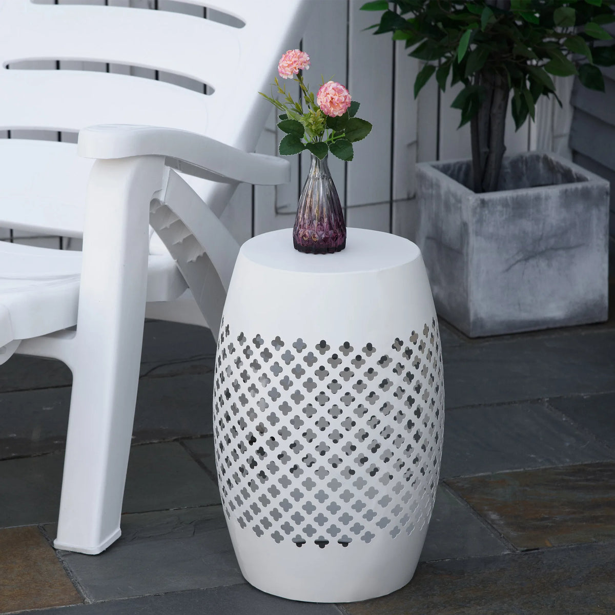Outsunny Steel Round Outdoor Indoor Garden Accent Table