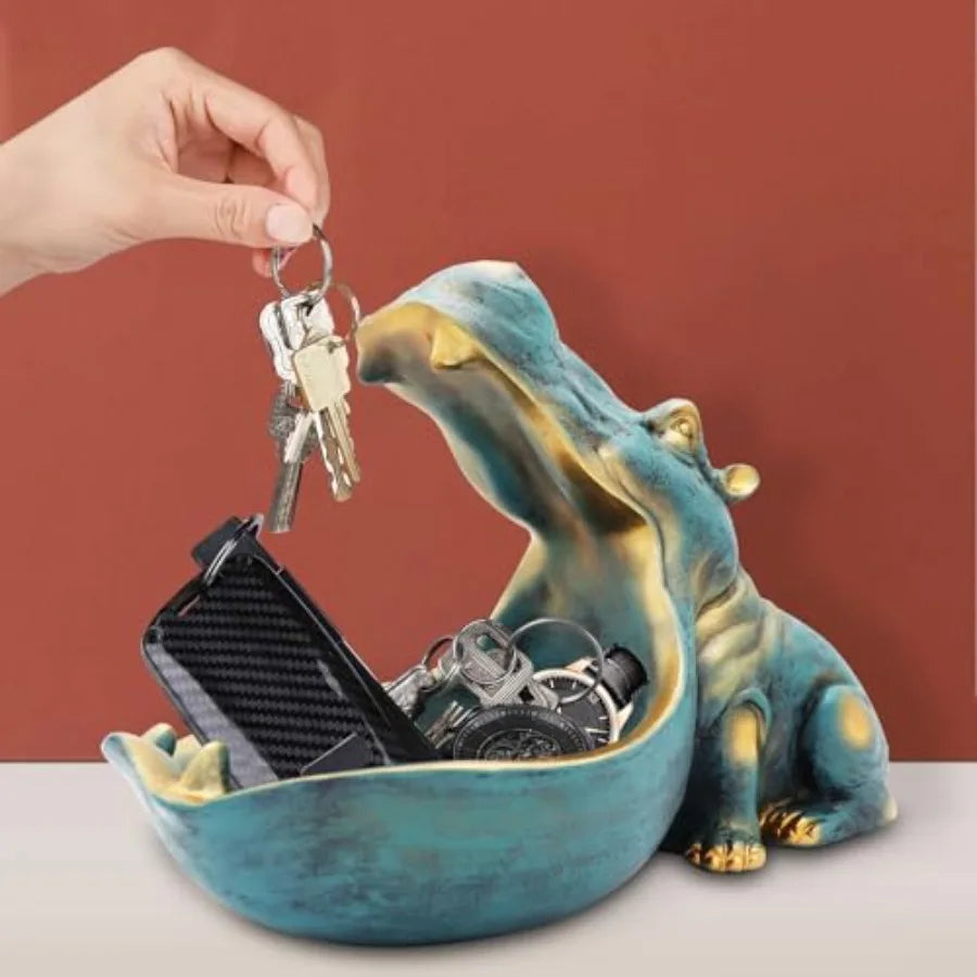 Hippo Statue, Large Hipotamus Figurine Home Sculpture with Resin, Hippo Candy Jar, Candy Dish Bowl for Office Desk, Key Bowl fo