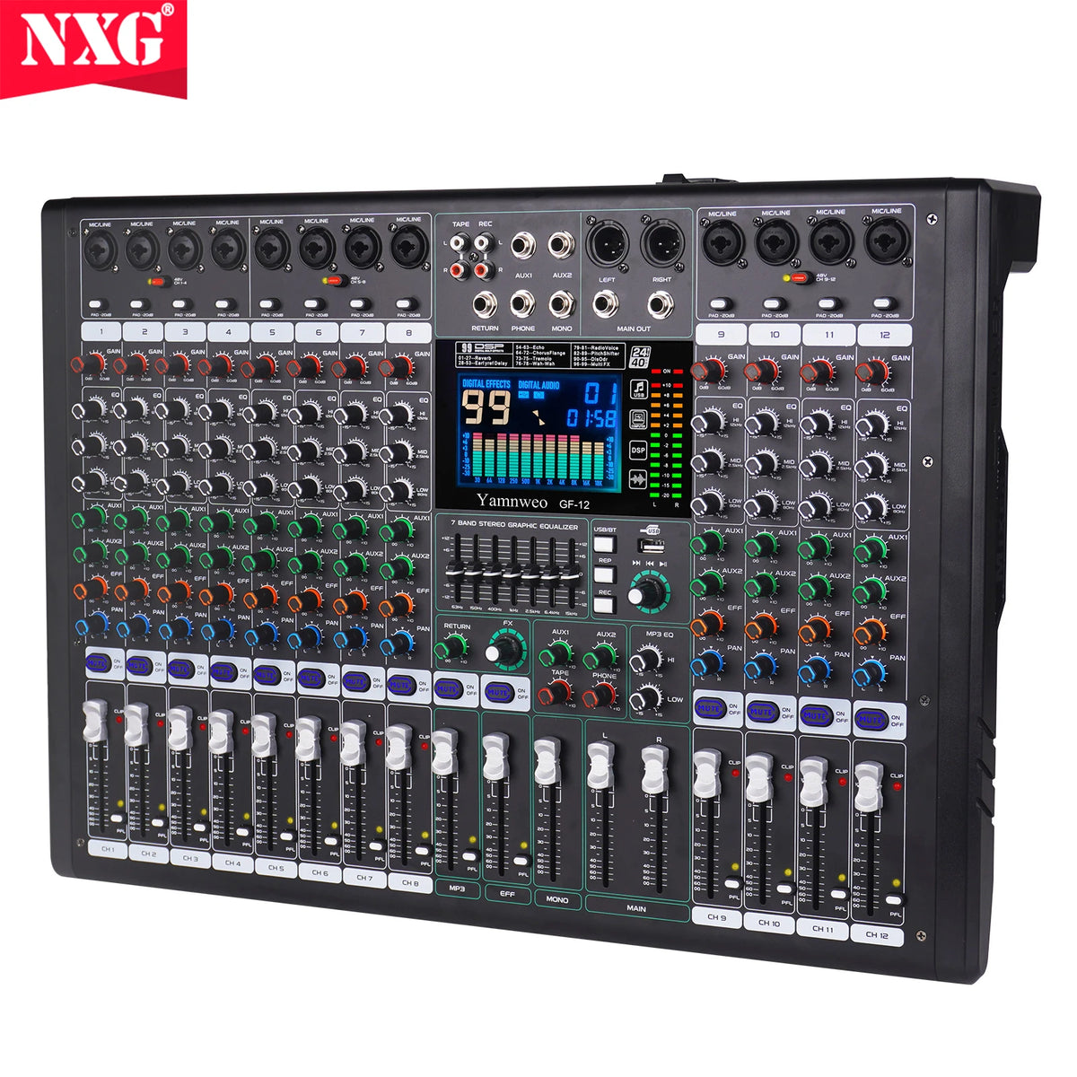 Nxg 12 Channel Professional Audio Mixer With Dsp Reverb