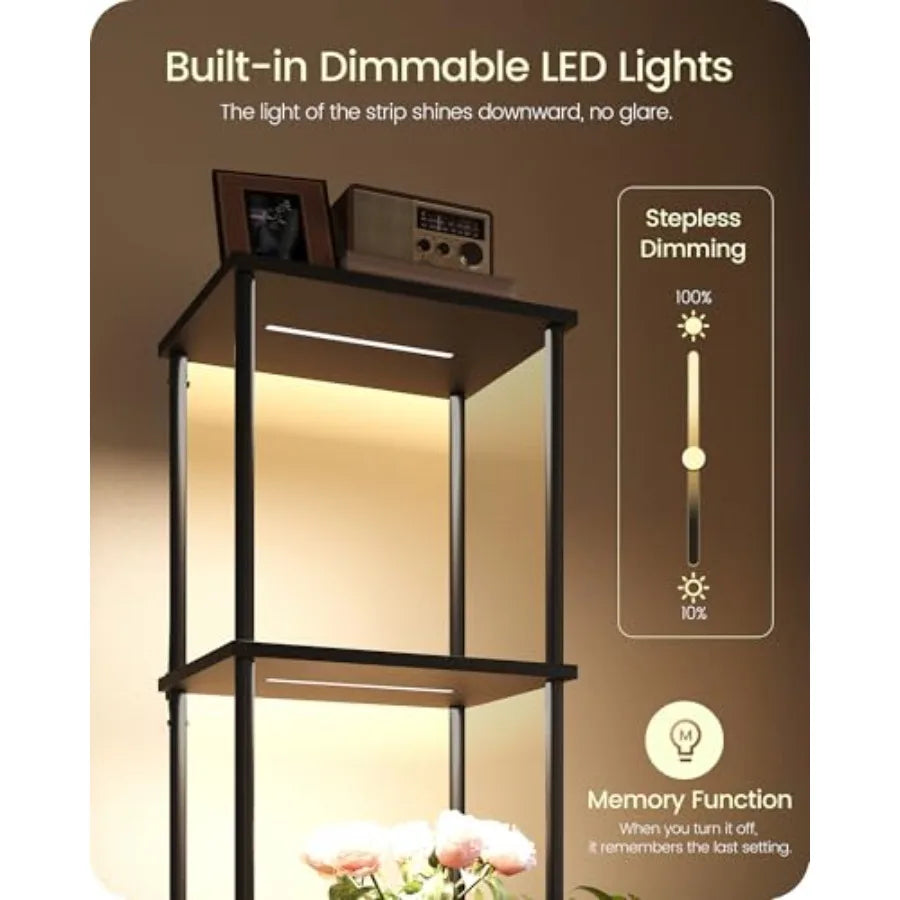Display Shelf with Light, 5-Tier Shelf Lamp, Corner Floor Lamp with Shelves, Dimmable LED Floor Lamp for Living Room with Remot