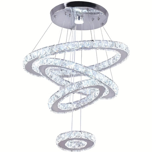 Crystal LED Rings Pendant Chandelier In Stainless Steel Living Room