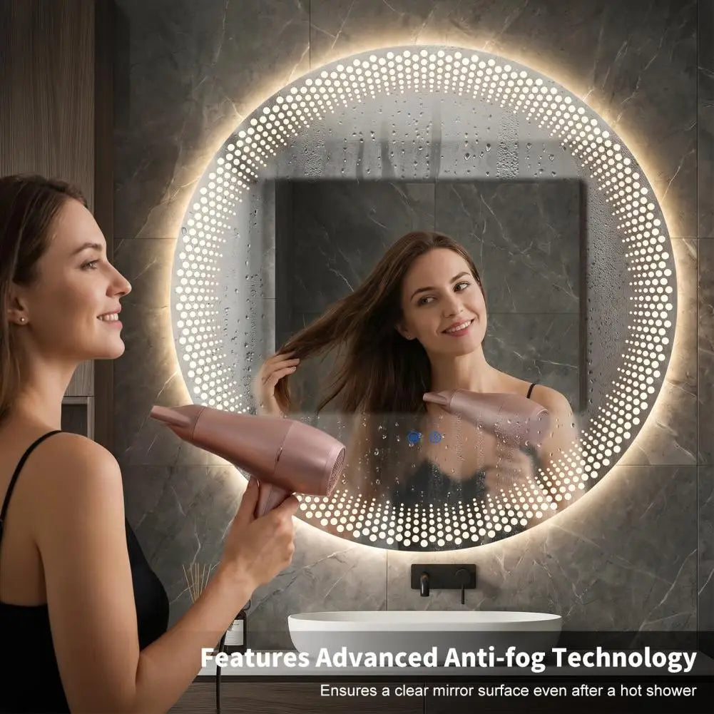 LED Anti Fog Wall Mount Tempered Glass Bathroom Mirror