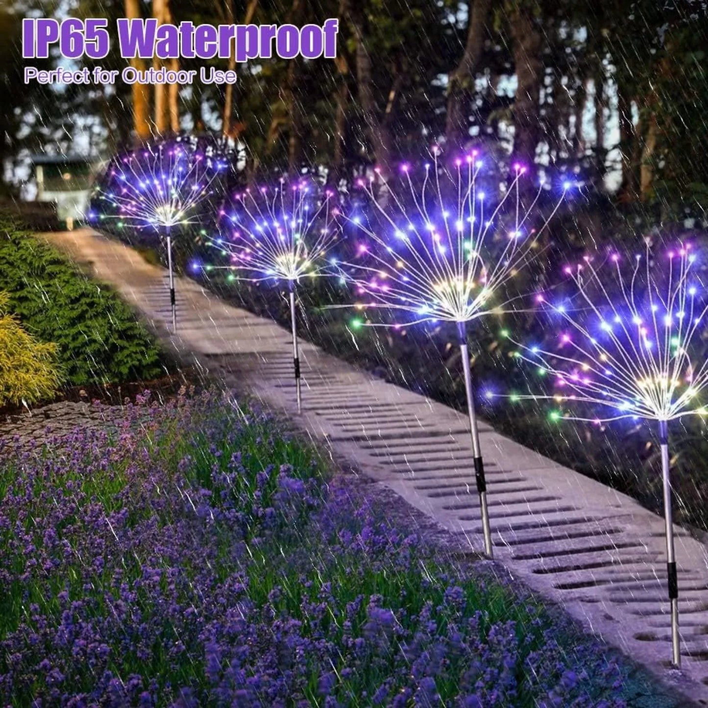 Solar Firework String Lights IP65 Waterproof 8 Modes With Remote