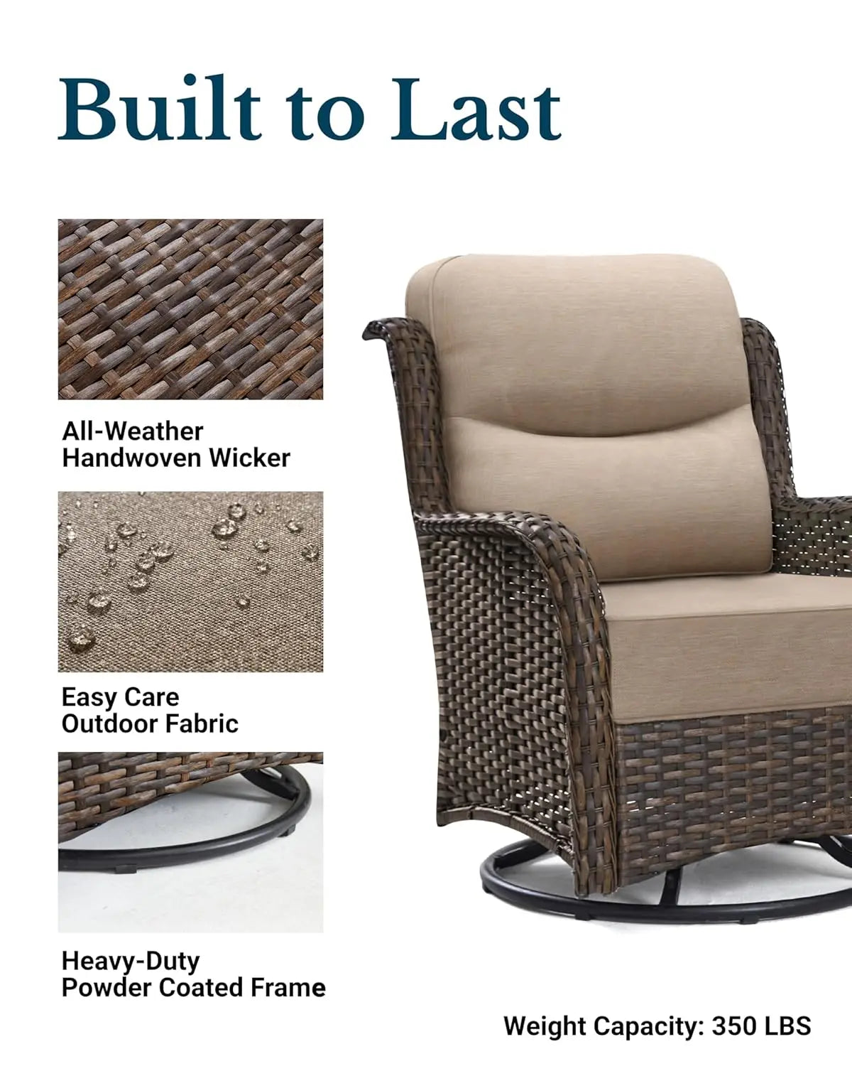 Wicker 5 Piece Patio Set With High Back Swivel Rockers