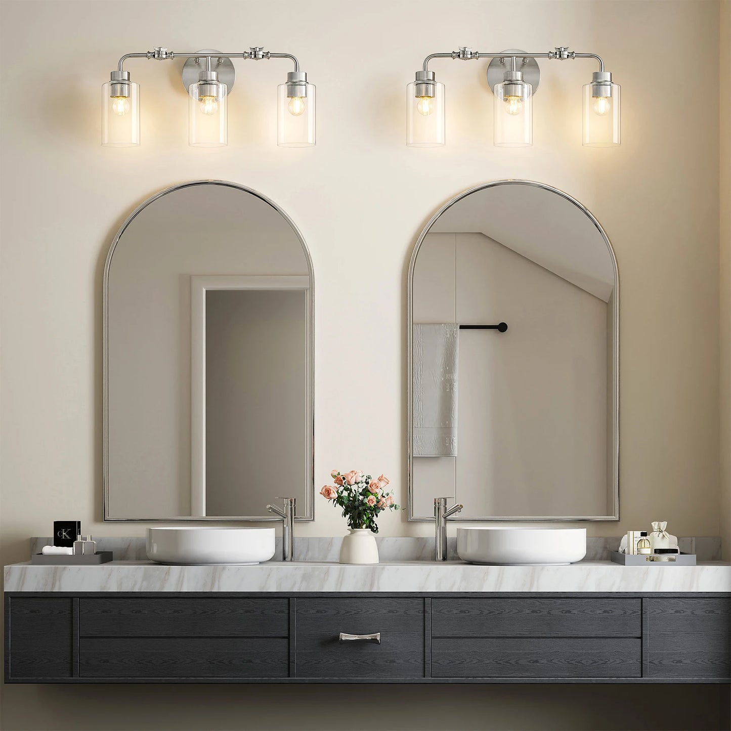 Tribesigns 3 Light Bathroom Vanity Light With Clear Glass Shades