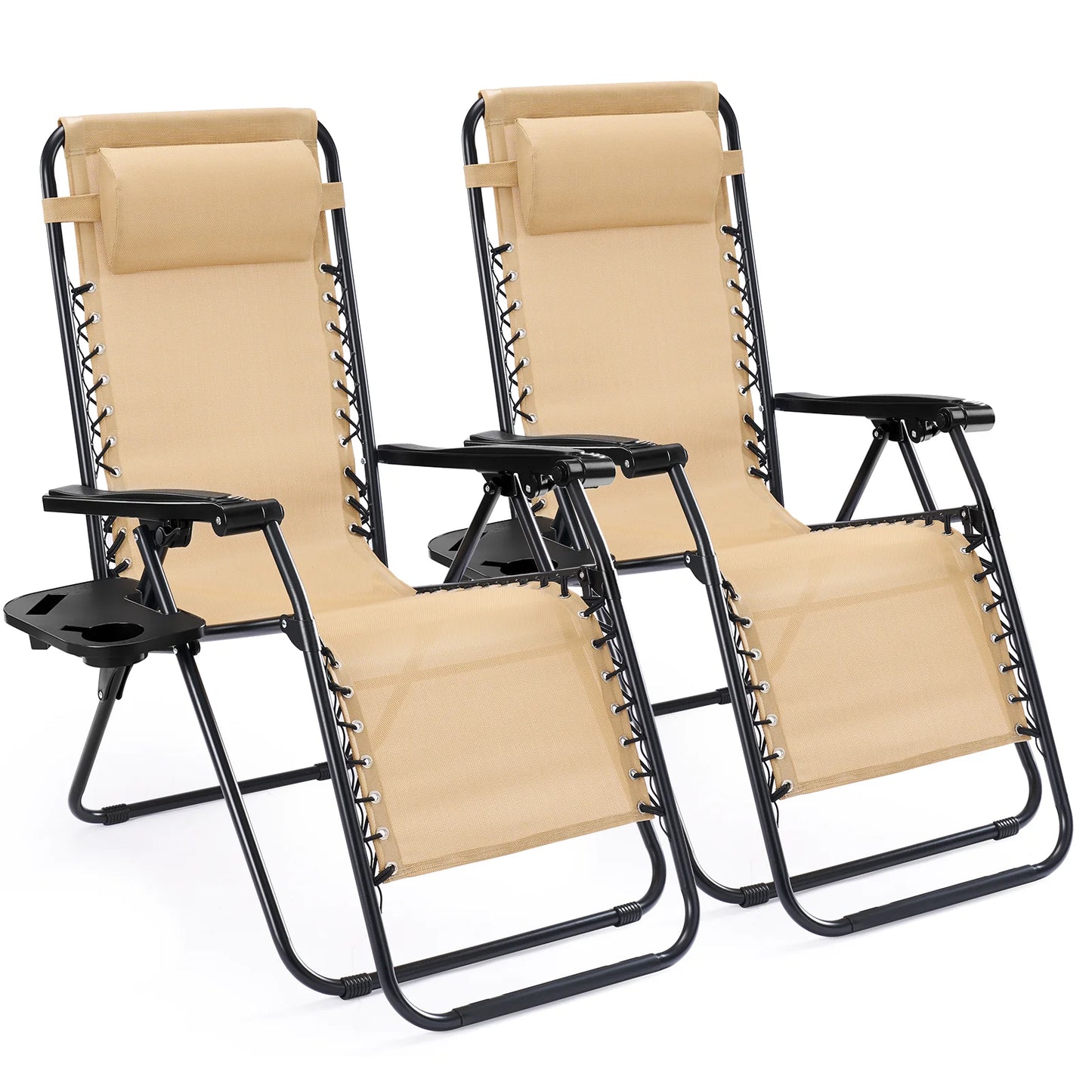 JHK Portable Zero Gravity Recliner Chairs Set of 2 Outdoor Lounge Chair with Cup Holder Trays Adjustable Pillow