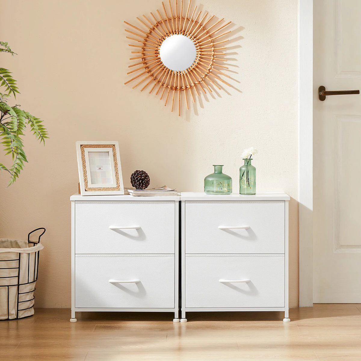 JHK Modern Metal Frame Nightstand With Two Storage Drawers