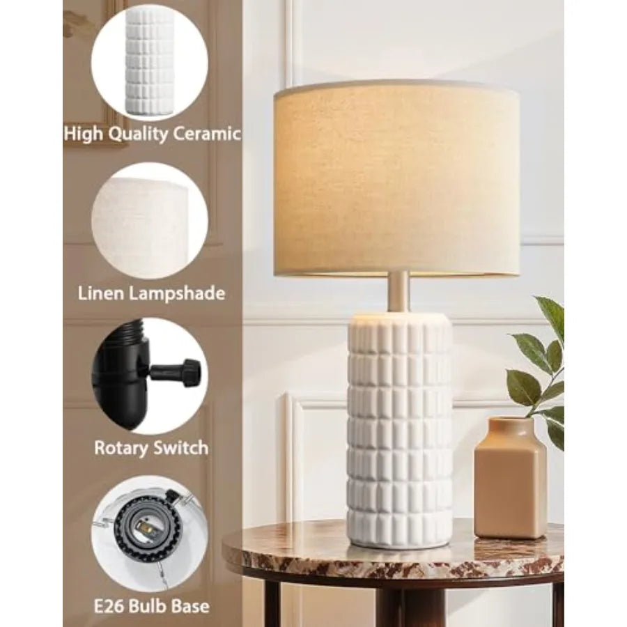 23" Modern Ceramic Table Lamps - Table Lamps for Living Room, Farmhouse Bedside Night Stands Lamp for Bedroom, White Boho Night
