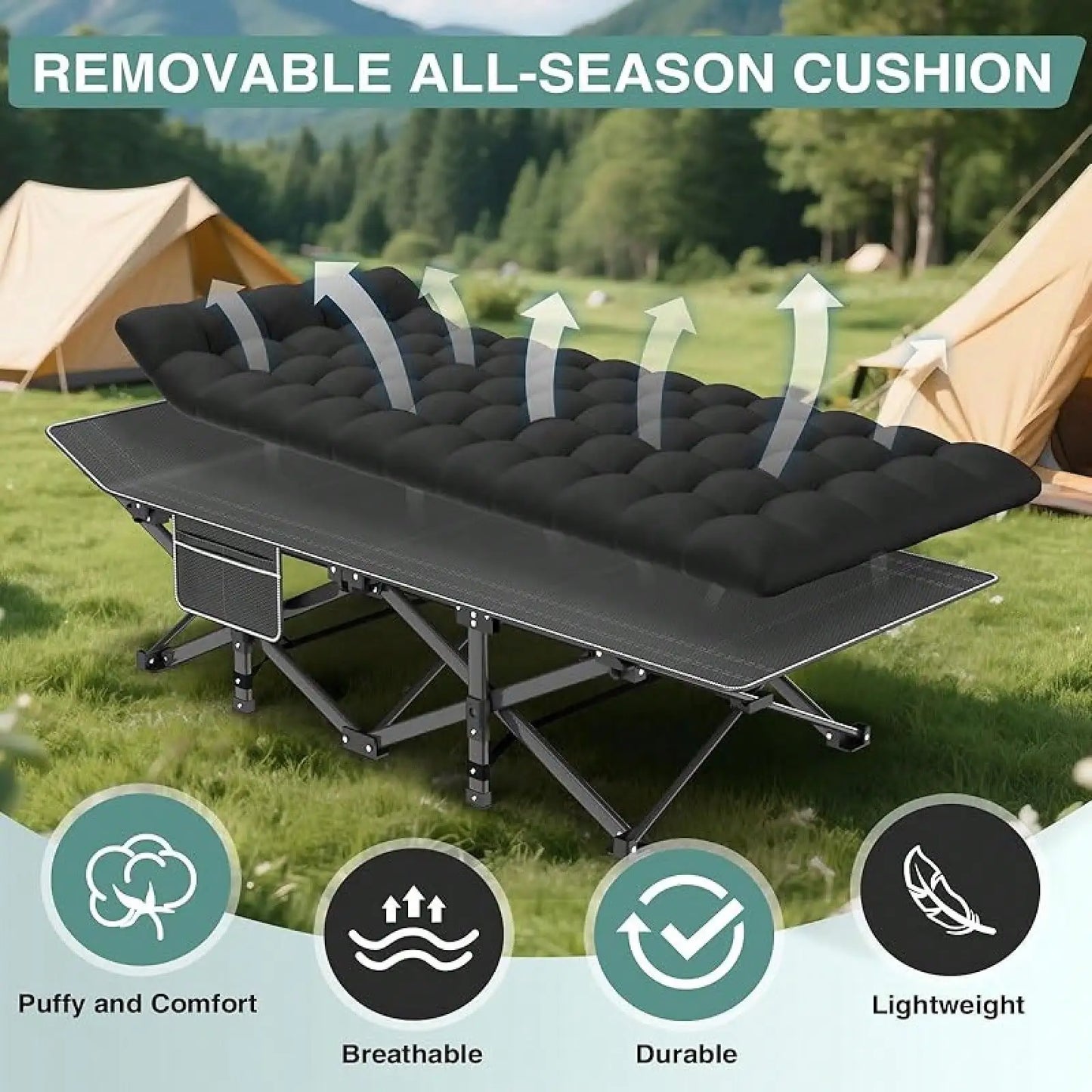 Folding Camping Cot For Adult, Portable Sleeping Cot With Mattress, For Camp With Carry Bag.
