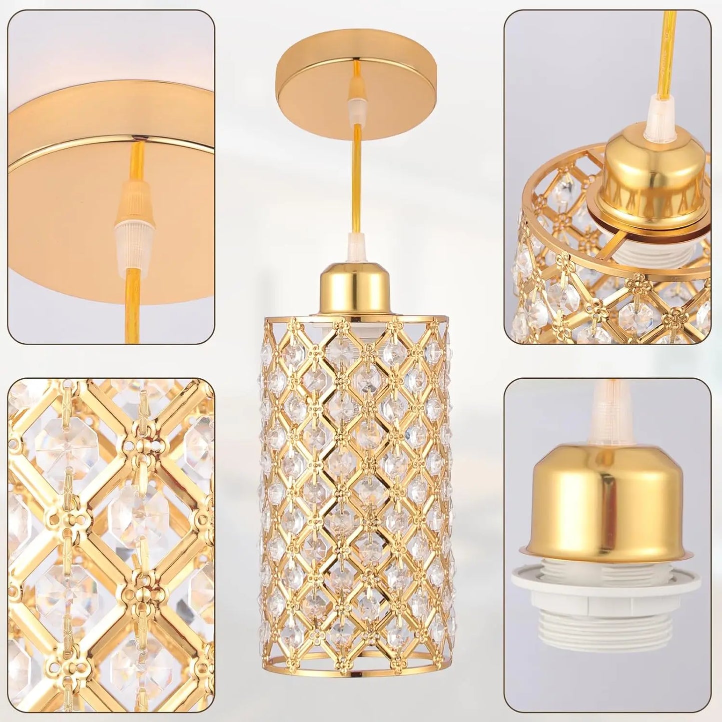 Finktonglan Modern Crystal Adjustable Pendant Light E26 Ceiling Fixture