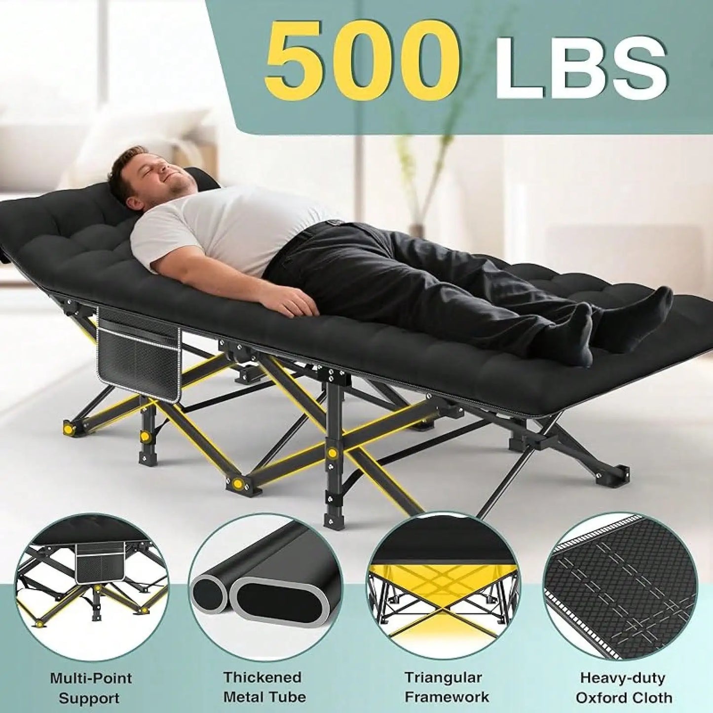Folding Camping Cot For Adult, Portable Sleeping Cot With Mattress, For Camp With Carry Bag.