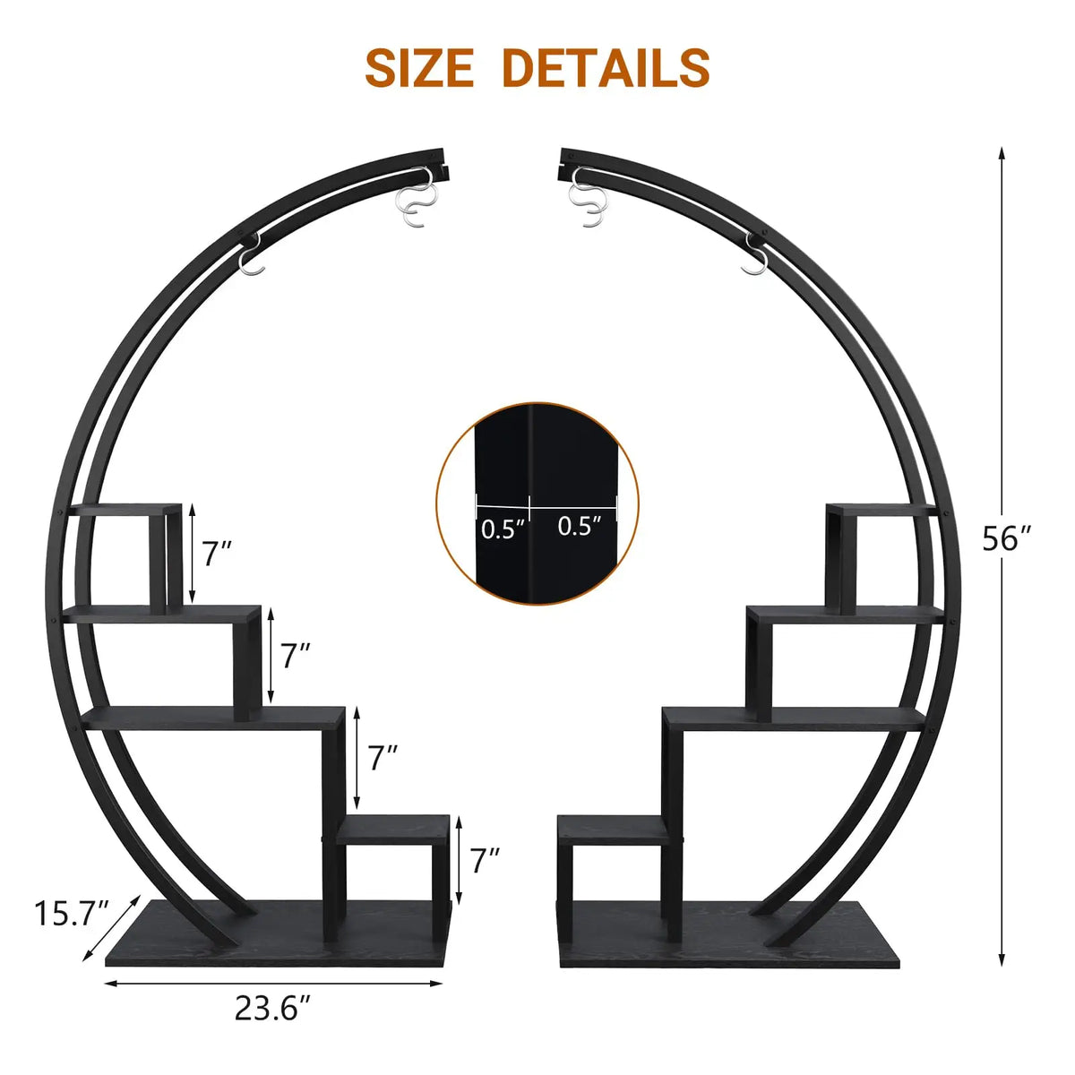 Studyset Half Moon Metal Plant Stand With Rustproof Hooks