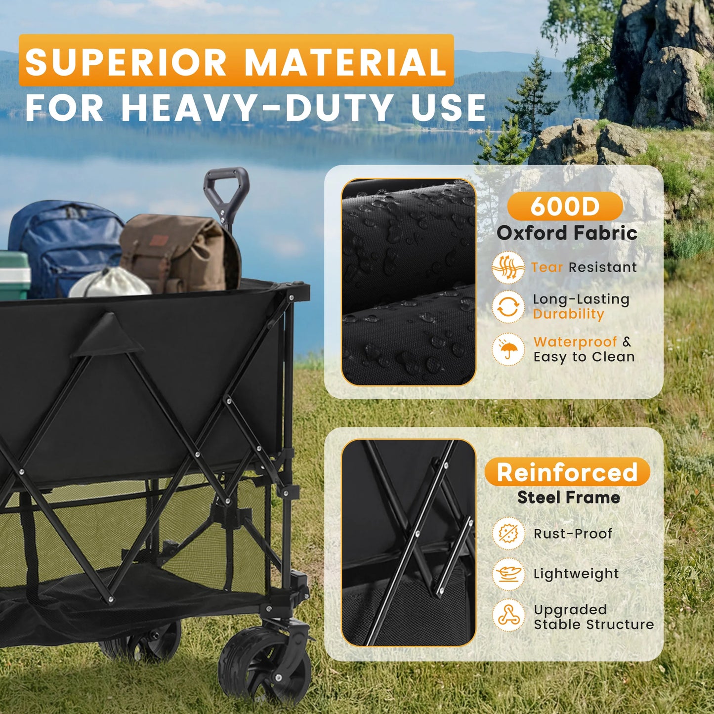 JHK Outdoor Double Decker Wagons Cart 440 lbs. Capacity Collapsible  and Foldable.