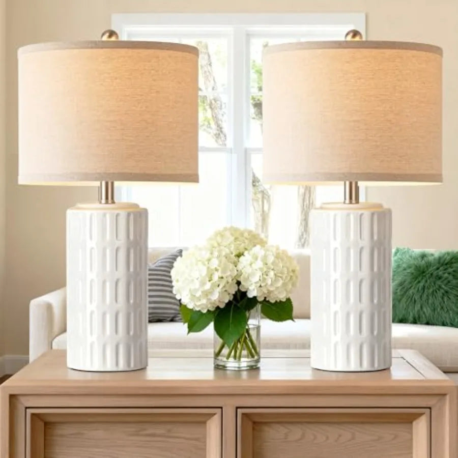 23" Modern Ceramic Table Lamp Set of 2, Table Lamps for Living Room, Rustic Farmhouse Bedside Lamps Nightstand lamp for Bedroom