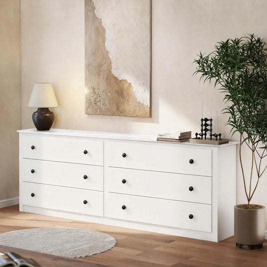 Wood 6 Dresser Drawers Cabinet for Living Room Stable Structure Storage Wide Chest of Drawers Furniture For Bedroom