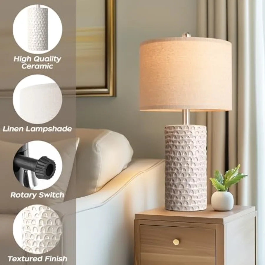 23" Modern Ceramic Table Lamp Set of 2, Table Lamps for Living Room, Rustic Farmhouse Bedside Lamps Nightstand lamp for Bedroom