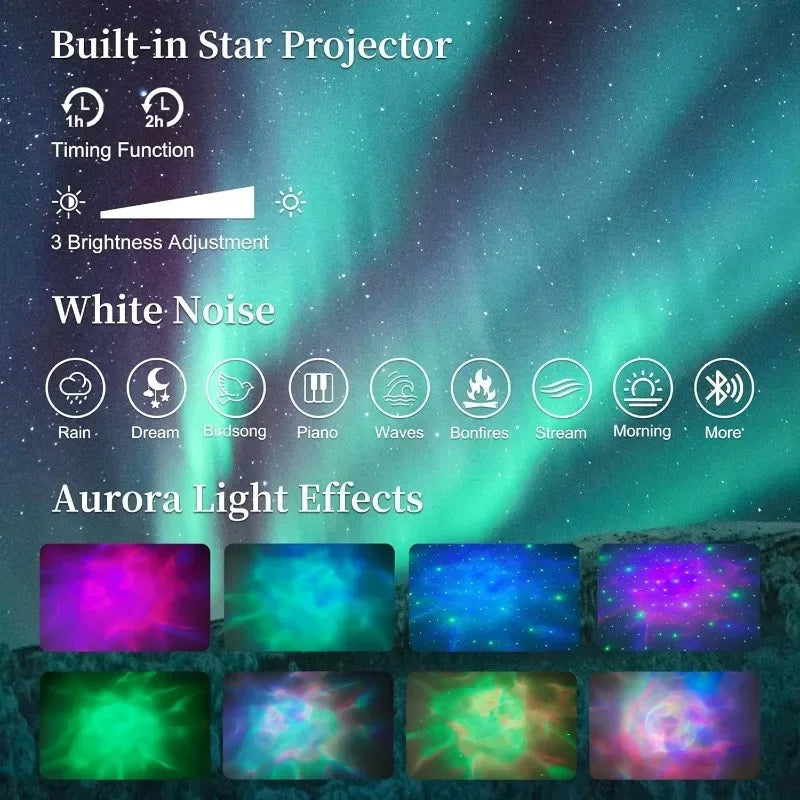 LED Bed Frame with Galaxy Aurora Star Projector and Charging Station, Platform Beds with 52" Diamond Upholstered Customized Headboard Lights