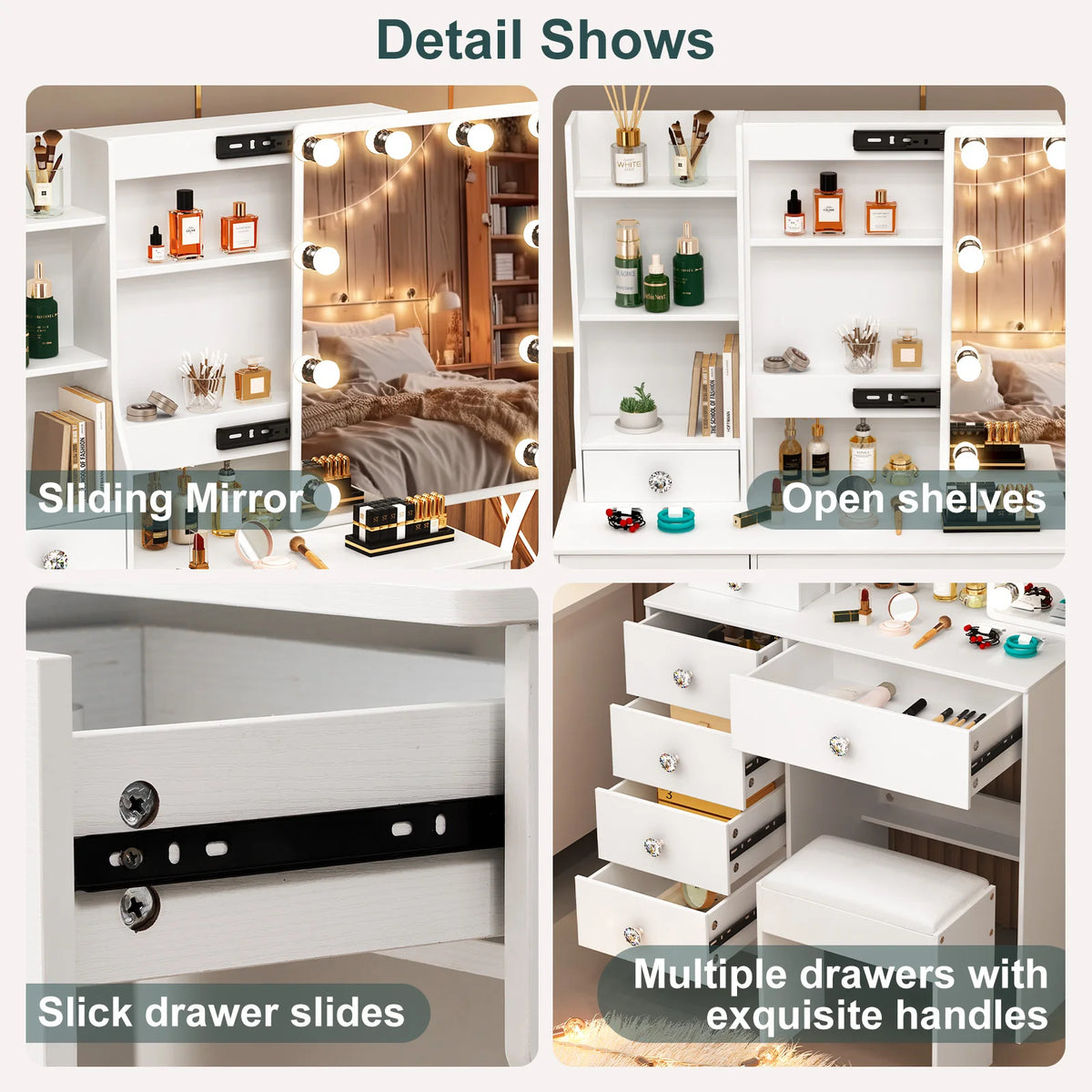 Teousev Modern Vanity Set With Led Mirror And Six Drawers