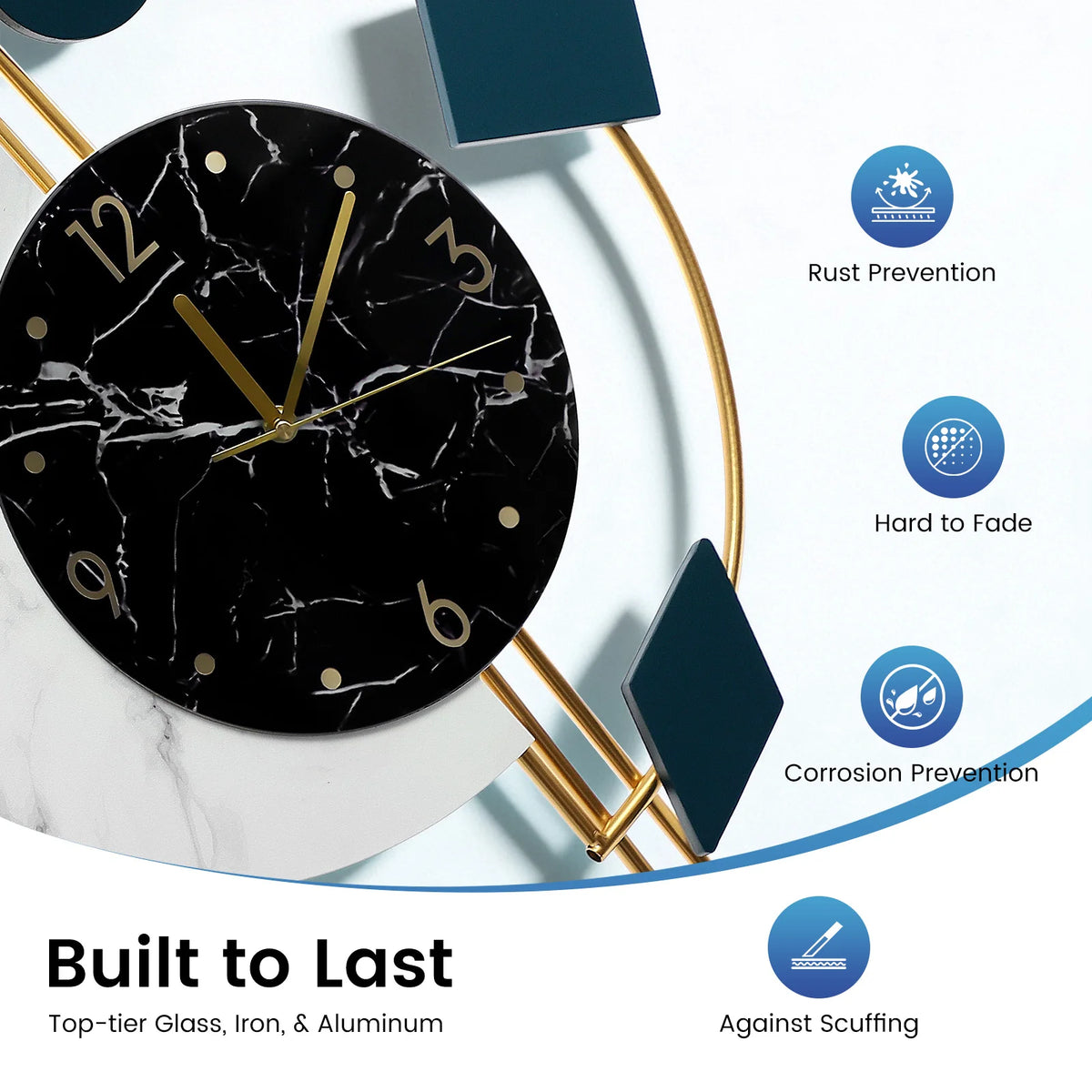 Premium Silent Sweep Marble Wall Clock For Living Rooms