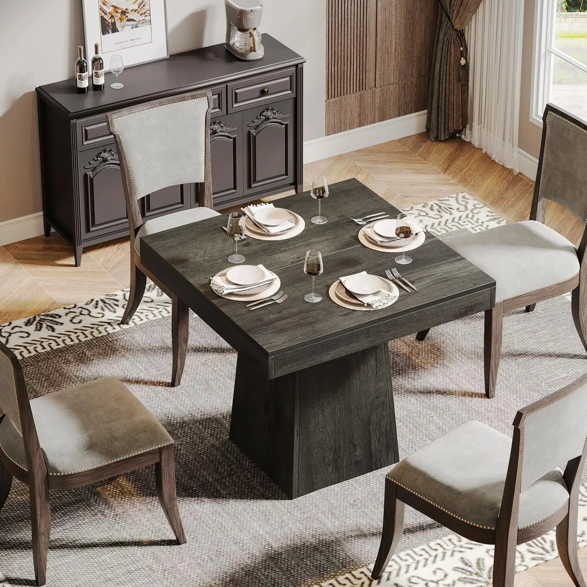 Tribesigns Square Wooden Dining Table With Pedestal Base
