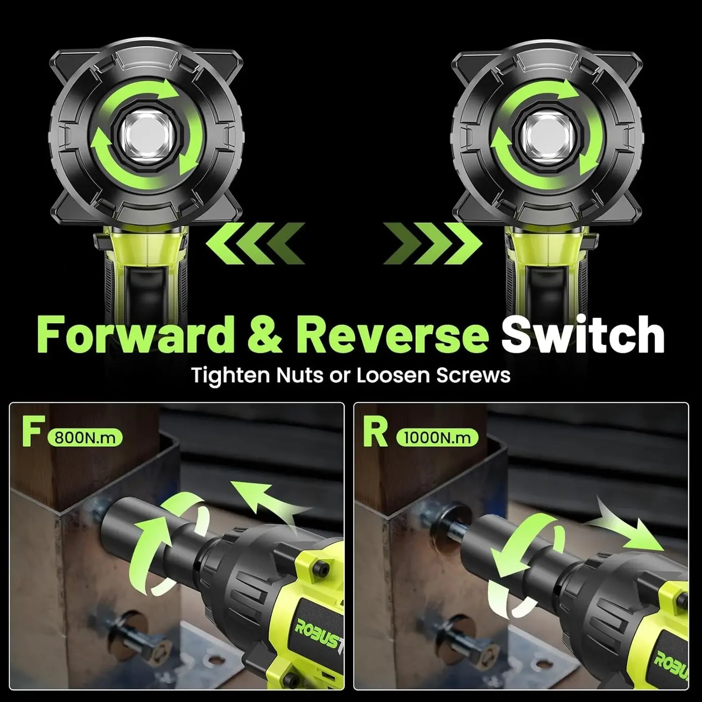 Robustrue 1000Nm Brushless Cordless Impact Wrench With 4.0Ah Battery