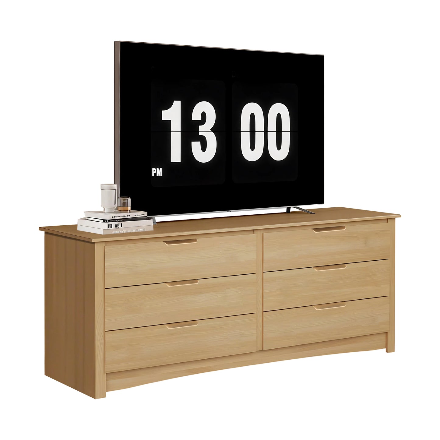 Wood 6 Dresser Drawers Cabinet for Living Room Stable Structure Storage Wide Chest of Drawers Furniture For Bedroom