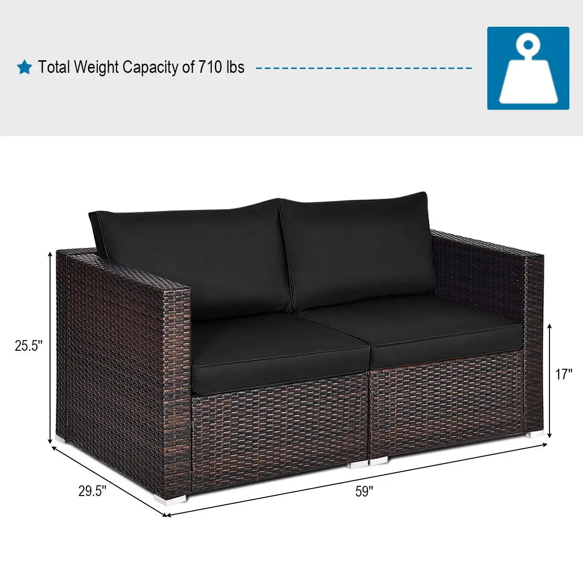 2 Seat Outdoor Wicker Loveseat Sofa Set
